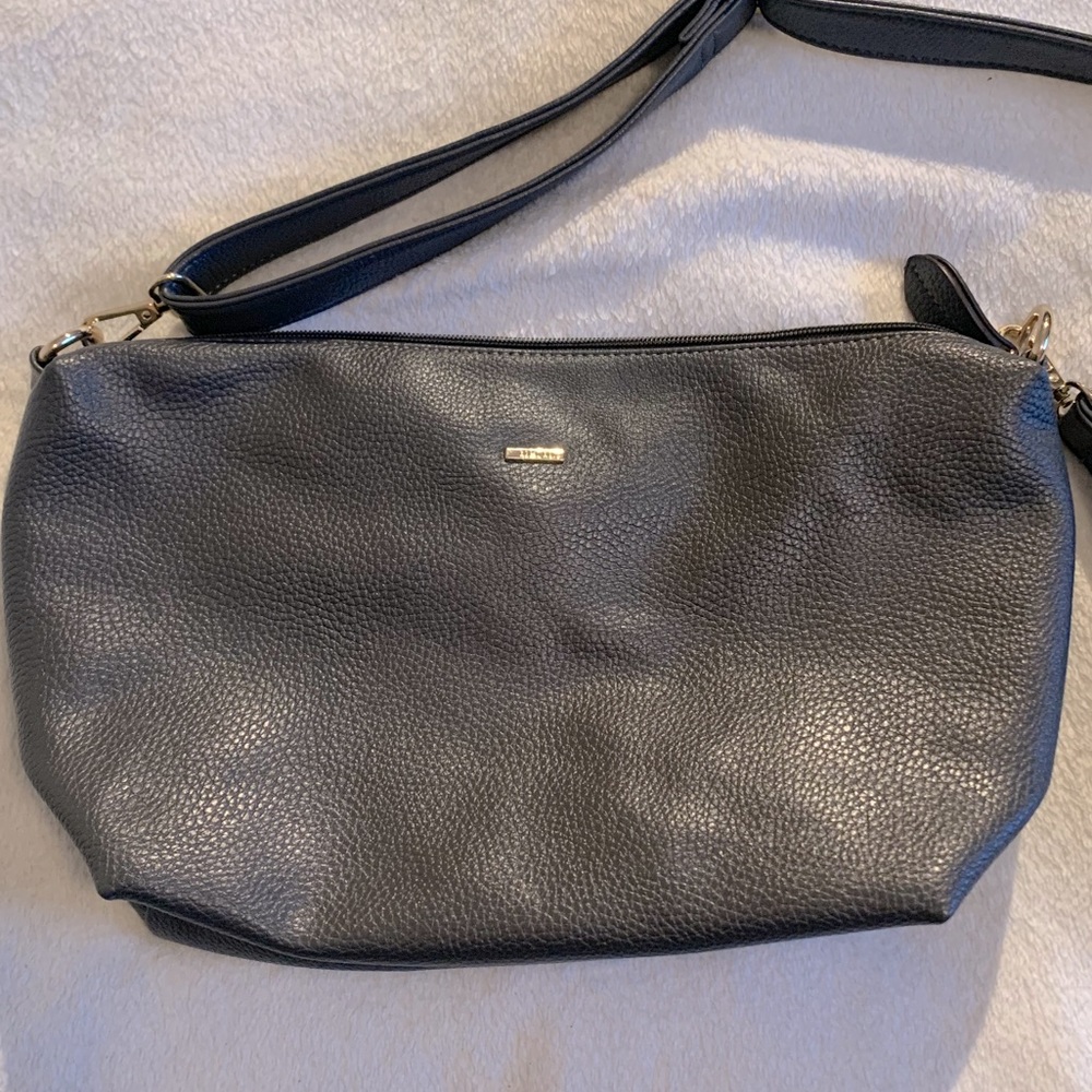 Grey vegan leather crossbody